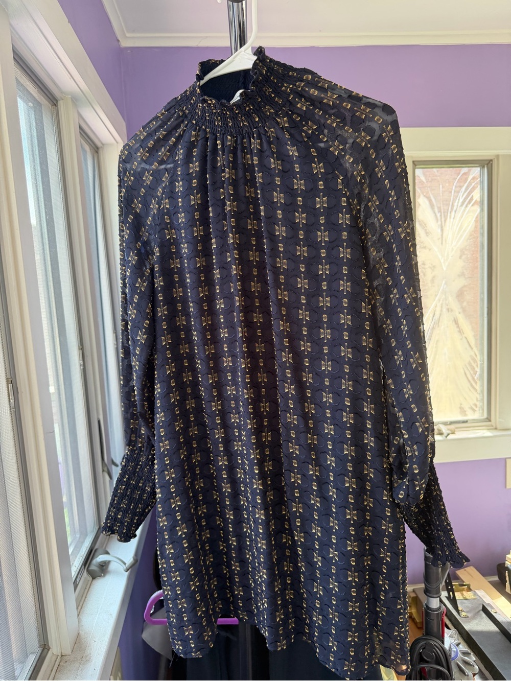 Amanda Uprichard Size S Navy Mini Dress with Gold Accent Print